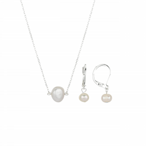 Silver Freshwater Pearl Stationed Necklace & Leverback Earring Set from David Tutera