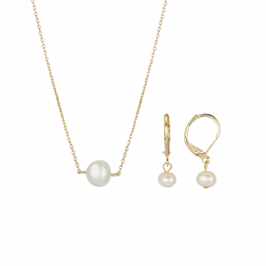 黄金淡水珍珠驻扎项链和杠杆耳环集从大卫·图特拉
