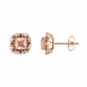 玫瑰金，桃红色，透明和粉色立方氧化锆柱耳环从大卫图特拉