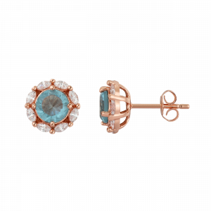 玫瑰金透明和Aqua Cubic锆石邮政耳环来自David Tutera