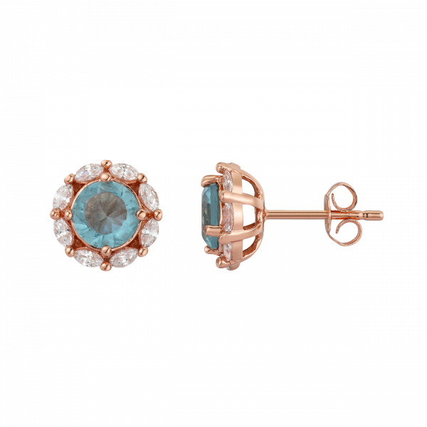 Rose Gold Clear & Aqua Cubic Zirconia Post Earrings from David Tutera